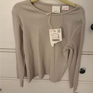 ZARA Taupe Ribbed Long Sleeve Top